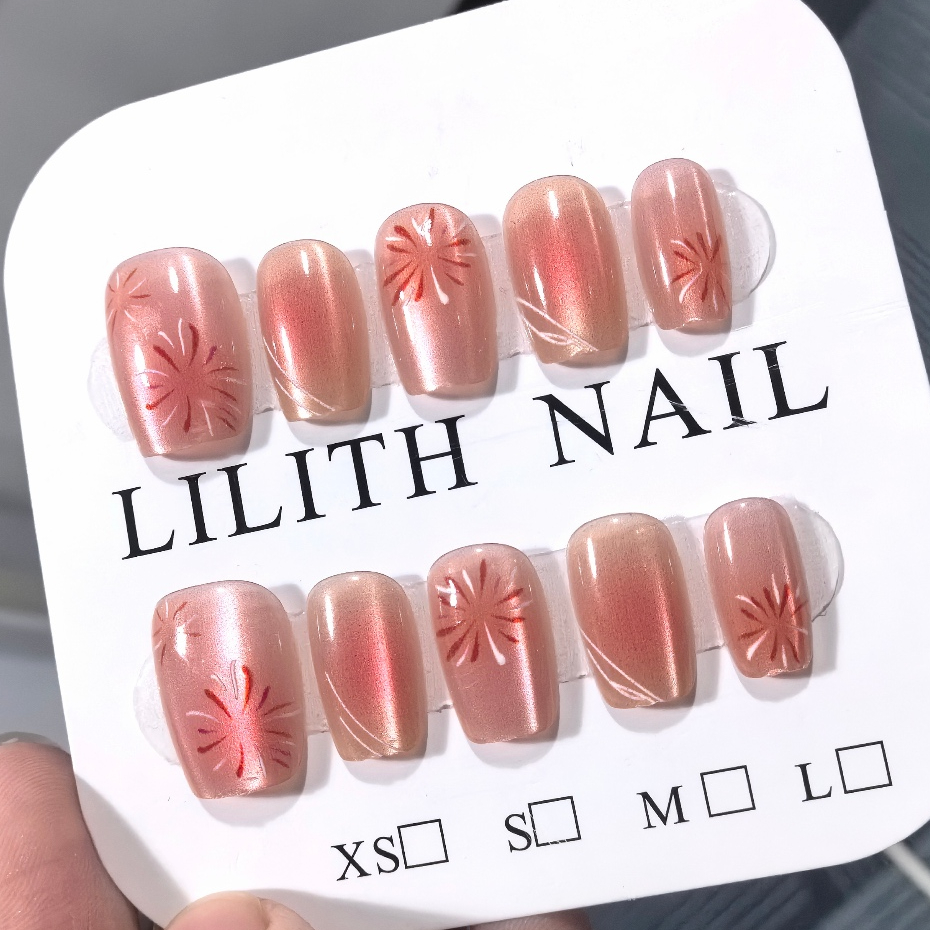 Hồng Blush Pháo Hoa Mắt Mèo Móng Tay Giả Móng Tay Móng Tay Móng Tay Móng Tay Miếng Dán Mắt Mèo Chuyển Đổi Pháo Hoa