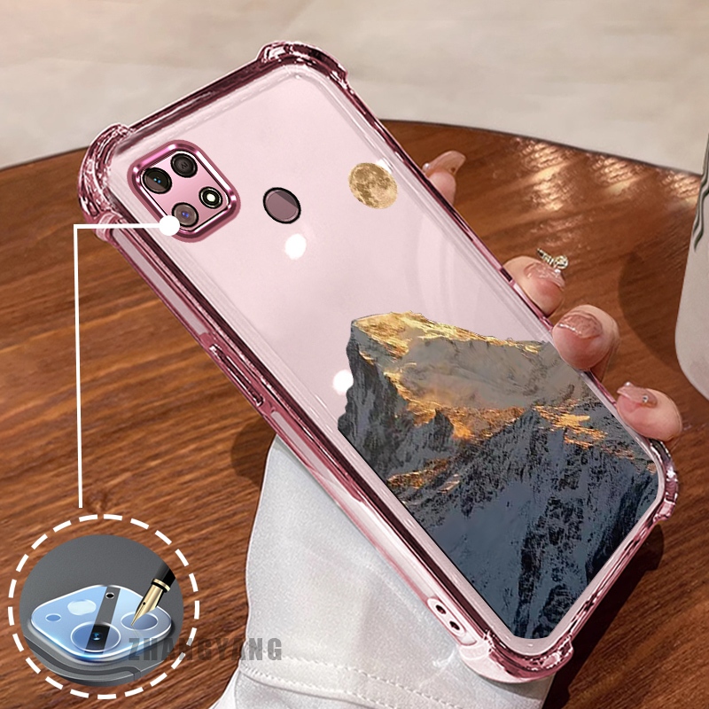 Ốp Lưng Cho Poco C40 Bốn Góc Chống Rơi Mạ Điện Ốp Lưng Thẩm Mỹ Hoàng Hôn Vàng Phong Cảnh Núi Họa Tiết TPU Mềm