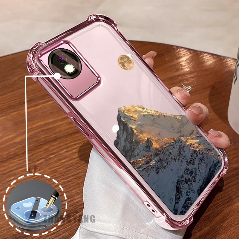 Ốp Lưng Dành Cho vivo Y02 Y02A Y02T Ốp Điện Thoại Mạ Điện Bốn Góc Chống Rơi Thẩm Mỹ Hoàng Hôn Vàng Phong Cảnh Núi Họa Tiết TPU Mềm