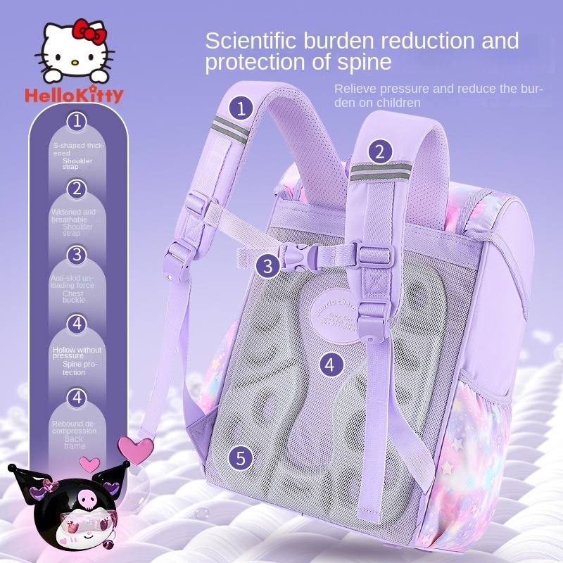 【Sanrio Chính Hãng】Ba Lô Kuromi Bảo Vệ Cột Sống - Nhẹ Nhẹ Chống Thấm Nước Dành Cho Học Sinh Tiểu Học Lớp 1-6