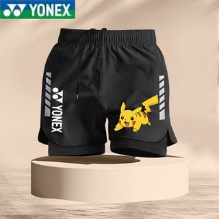 Quần short cầu lông nam nữ in hình hoạt hình YONEX "Pikachu" mới thời trang, quần short thể thao chống chói dành cho trẻ em và học sinh