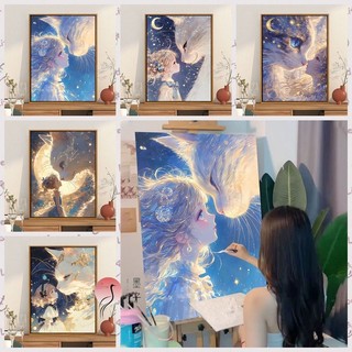Mozi ✨40 * 50cm / 30 * 40cm Mèo Cô Gái Tự Làm Kỹ Thuật Số Tranh Sơn Tay Tranh Làm Đầy Tranh Acrylic Tranh Sơn Dầu