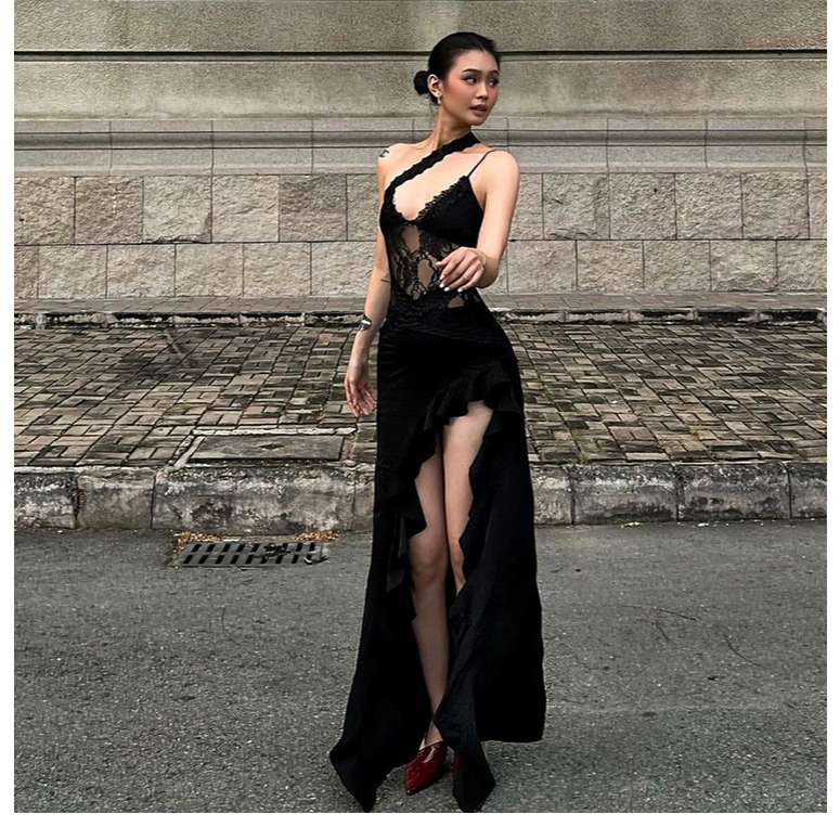 Klalien Đầm Quấn Hông Không Tay Dây Hình Thanh Lịch Eo Gợi Cảm Vintage Thiết Kế Cao Cấp 2025 Thời Trang Phụ Nữ Mới