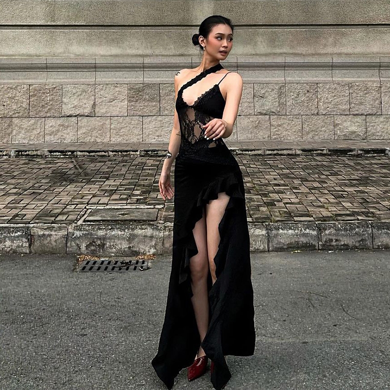 Klalien Đầm Quấn Hông Không Tay Dây Hình Thanh Lịch Eo Gợi Cảm Vintage Thiết Kế Cao Cấp 2025 Thời Trang Phụ Nữ Mới