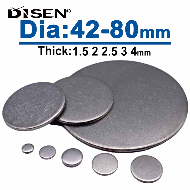 Tấm tròn bằng thép không gỉ 304 Đĩa phẳng chắc chắn Tấm sắt tròn chống thấm nước và chống gỉ Đường kính 42mm ~ 80mm Dày 1.5mm 2mm 2.5mm 3mm 4mm