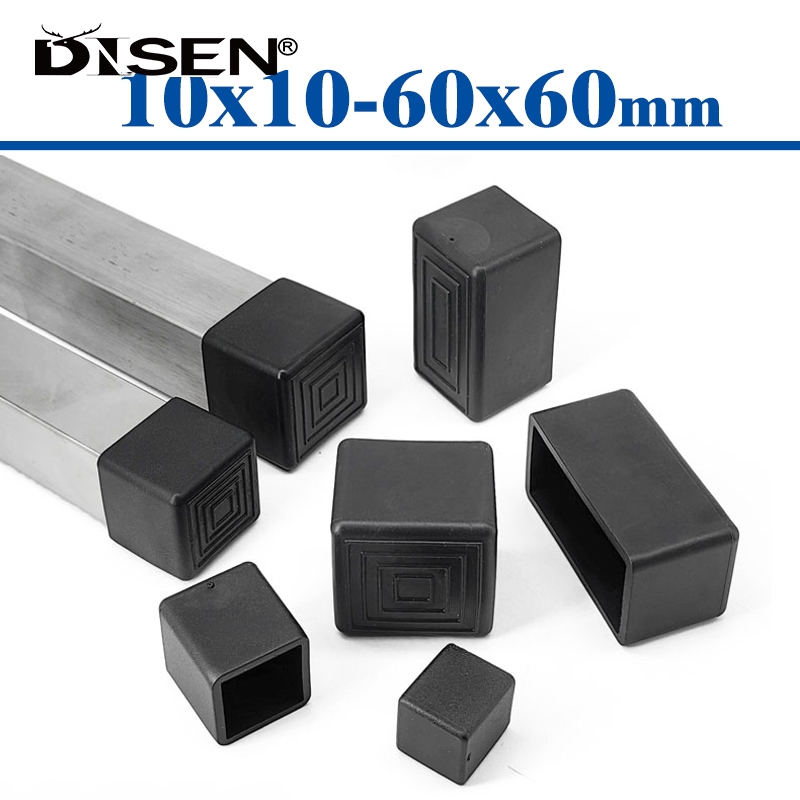 4 Đen Vuông PVC Bàn Ghế Chân Đầu Mũ Bảo Vệ Sàn Chống Trơn Trượt Sàn Cao Su Miếng Lót Chân 10x10mm ~ 45x75mm