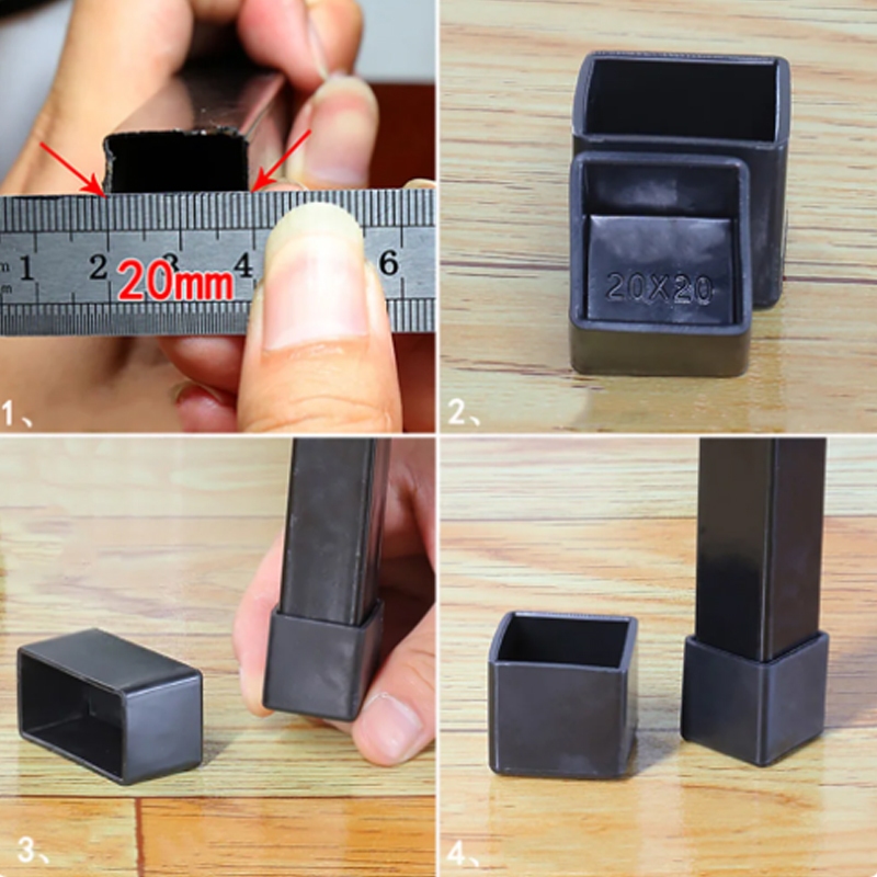 4 Đen Vuông PVC Bàn Ghế Chân Đầu Mũ Bảo Vệ Sàn Chống Trơn Trượt Sàn Cao Su Miếng Lót Chân 10x10mm ~ 45x75mm