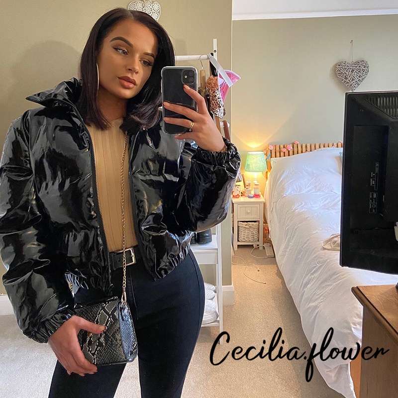 Áo Khoác Phao Nữ Dài Tay Cổ Đứng Quilted Puffer Form Rộng Ấm Áp Mùa Đông Áo Khoác Bông Đệm Bông Sang Trọng​