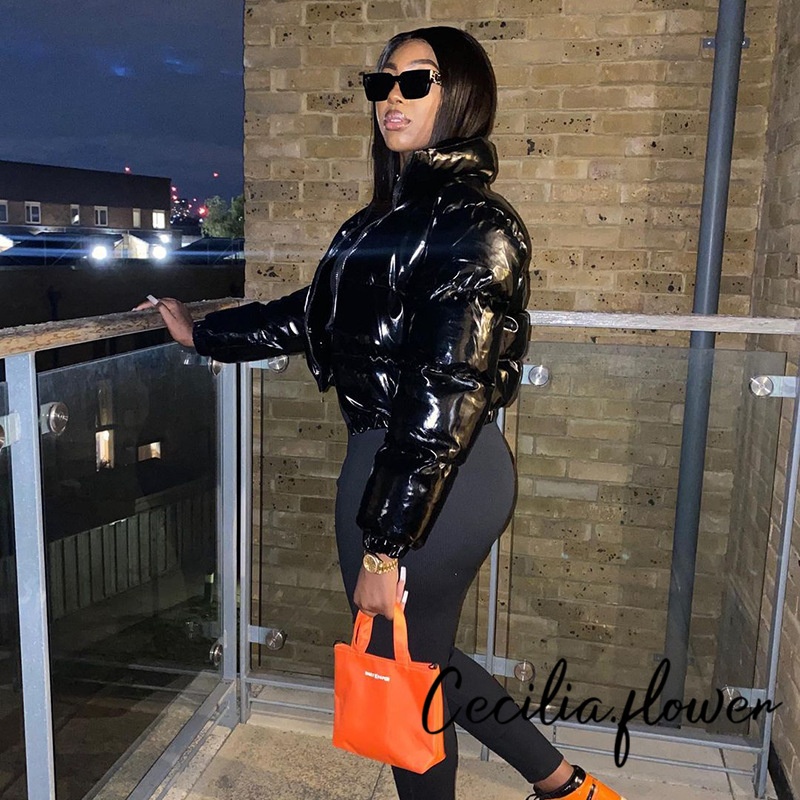 Áo Khoác Phao Nữ Dài Tay Cổ Đứng Quilted Puffer Form Rộng Ấm Áp Mùa Đông Áo Khoác Bông Đệm Bông Sang Trọng​