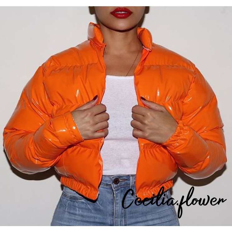 Áo Khoác Phao Nữ Dài Tay Cổ Đứng Quilted Puffer Form Rộng Ấm Áp Mùa Đông Áo Khoác Bông Đệm Bông Sang Trọng​