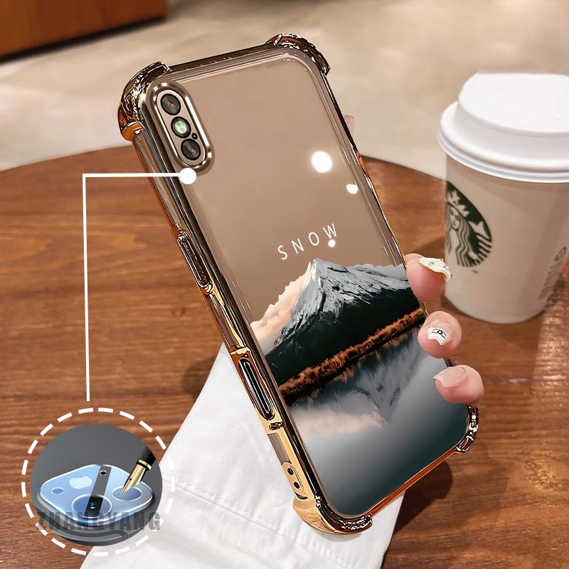 Ốp Lưng Cho iPhone X Xs Xr Xs Max Bốn Góc Chống Rơi Mạ Điện Ốp Lưng Điện Thoại Thẩm Mỹ Phản Quang Nước Phong Cảnh Họa Tiết TPU Mềm