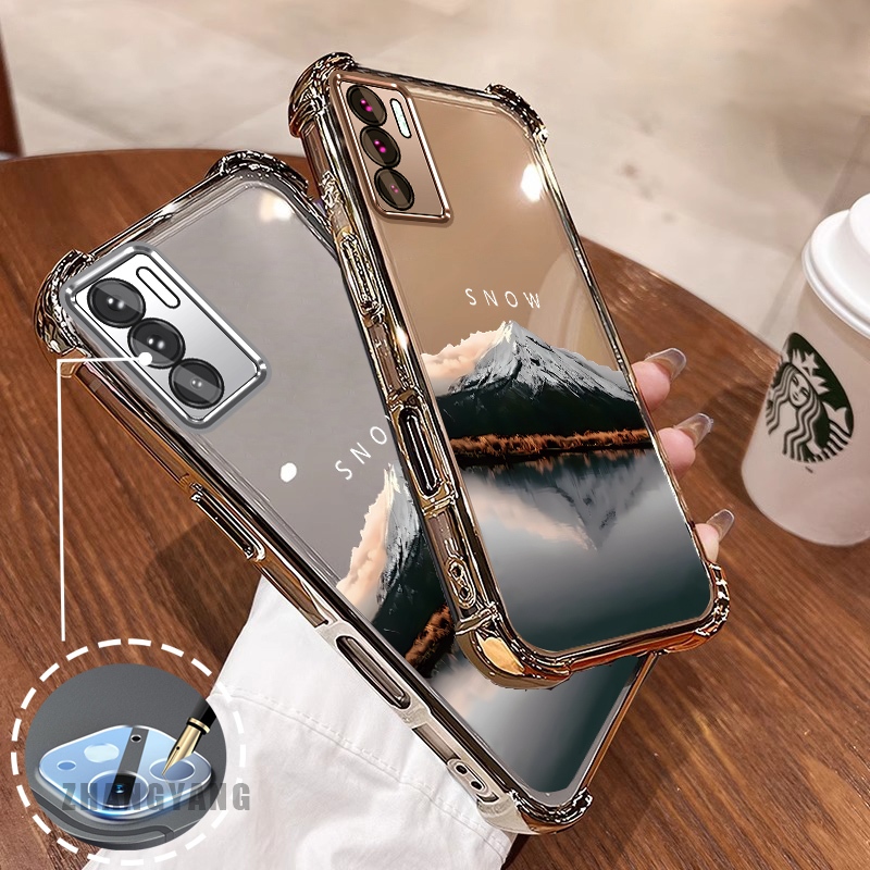 Ốp Lưng Cho OPPO A16 Ốp Điện Thoại Mạ Điện Bốn Góc Chống Rơi Thẩm Mỹ Hoa Văn Phong Cảnh TPU Mềm