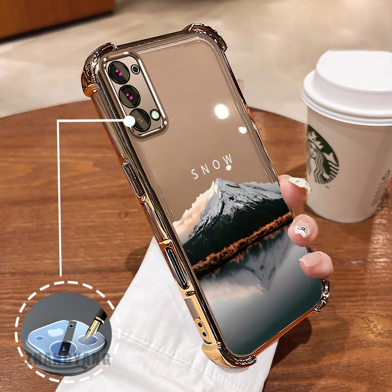 Ốp Lưng Cho OPPO Reno 5 Reno 5k Bốn Góc Chống Rơi Mạ Điện Ốp Lưng Điện Thoại Thẩm Mỹ Phản Quang Nước Phong Cảnh Họa Tiết TPU Mềm