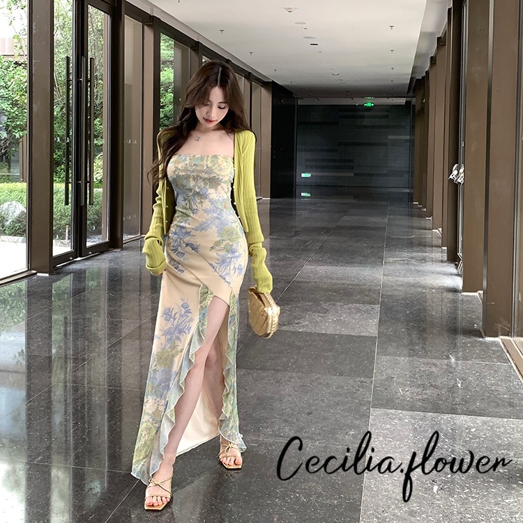 Đầm Body Quấn Ngực Hở Lưng Sexy - Đầm Cocktail Dự Tiệc, In Hoa Ren, Phong Cách Y2K Ulzzang Hot Trend, Mặc Mùa Hè​