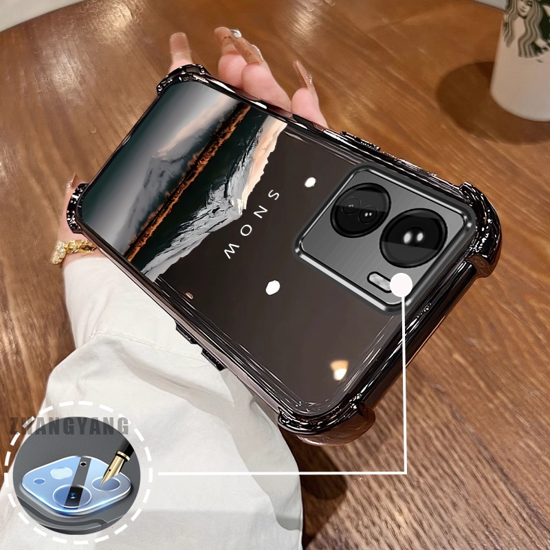 Ốp Lưng Cho vivo Y16 Bốn Góc Chống Rơi Mạ Điện Ốp Lưng Điện Thoại Thẩm Mỹ Phản Quang Nước Phong Cảnh Họa Tiết TPU Mềm