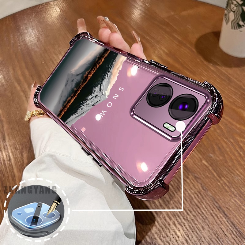 Ốp Lưng Cho vivo Y16 Bốn Góc Chống Rơi Mạ Điện Ốp Lưng Điện Thoại Thẩm Mỹ Phản Quang Nước Phong Cảnh Họa Tiết TPU Mềm