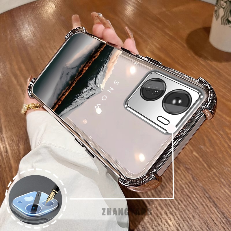 Ốp Lưng Cho vivo Y16 Bốn Góc Chống Rơi Mạ Điện Ốp Lưng Điện Thoại Thẩm Mỹ Phản Quang Nước Phong Cảnh Họa Tiết TPU Mềm