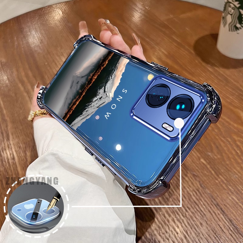 Ốp Lưng Cho vivo Y16 Bốn Góc Chống Rơi Mạ Điện Ốp Lưng Điện Thoại Thẩm Mỹ Phản Quang Nước Phong Cảnh Họa Tiết TPU Mềm