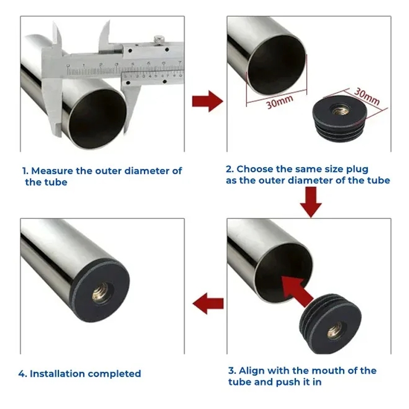 M8 M10 Nhựa Có Lỗ Đai Ốc Vuông / Tròn Phích Cắm Ống Có Thể Điều Chỉnh Vuông / Đai Ốc Tròn Trống Đầu Chèn Nắp Ống Nội Thất Chân Ống Cắm
