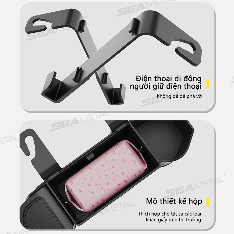 7 Trong 1 Hộp Đựng Đồ Treo Ghế Ô Tô SEAMETAL Da PU Có Khay Để Cốc,Giá Để Điện Thoại,Móc Treo Đồ