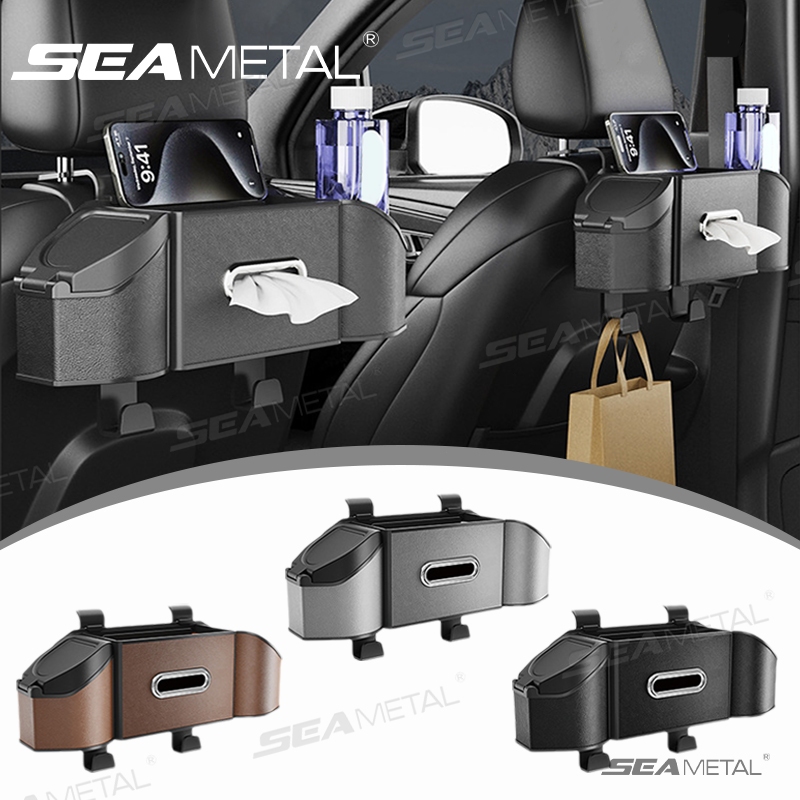 7 Trong 1 Hộp Đựng Đồ Treo Ghế Ô Tô SEAMETAL Da PU Có Khay Để Cốc,Giá Để Điện Thoại,Móc Treo Đồ