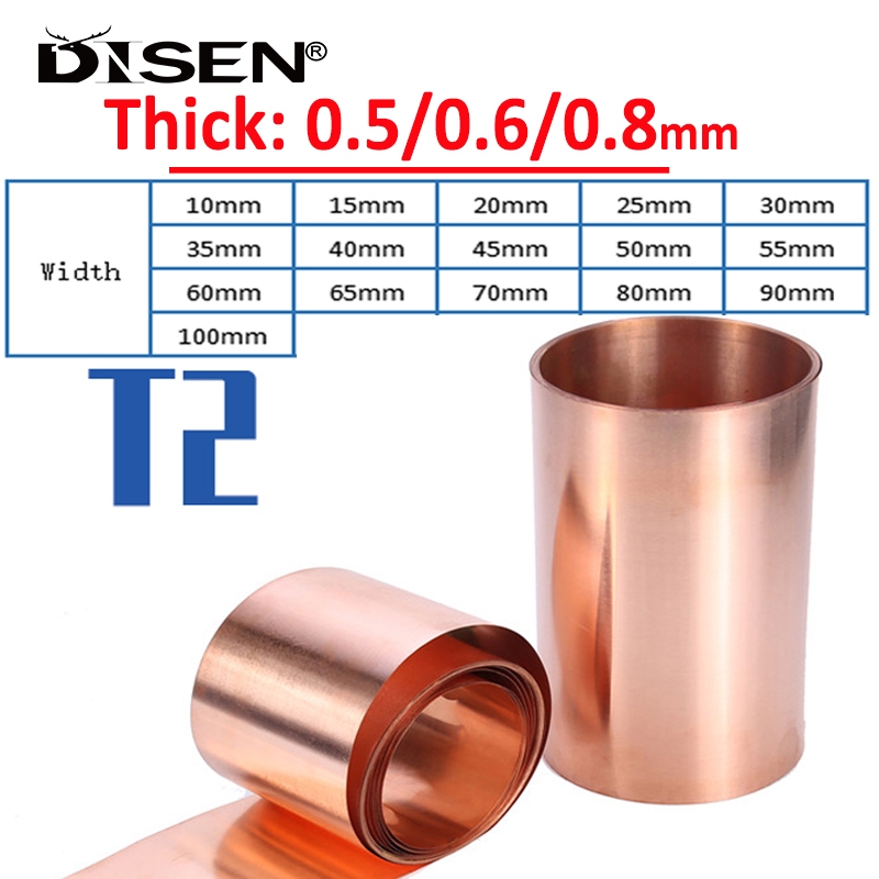 99,9% Đồng Nguyên Chất Cu Tấm Kim Loại Lá Tấm Đồng Cuộn Dải Giấy Đồng Độ Dày 0.5mm 0.6mm 0.8mm Chiều Rộng 10 ~ 100mm