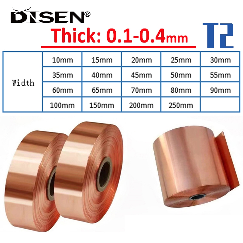 1 Mét Đồng Nguyên Chất Cu Tấm Kim Loại Tấm Lá Độ Dày 0.1 / 0.2 / 0.3 / 0.4mm Chiều Rộng 10 ~ 250mm