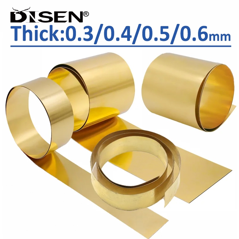1meter Đồng Thau Dải Đồng Thau Tấm Đồng Da Đồng Thau Kim Loại Mỏng Tấm Lá Cho Lá Cắt Laser Dày 0.3 / 0.4 / 0.5 / 0.6mm Chiều Rộng 5-120 mm