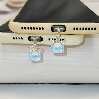 Điện Thoại Di Động Trang Trí Chống Bụi Cắm Hợp Kim DIY Đá Trong Suốt Sapphire Nơ Quyến Rũ Lỗ Điện Thoại Di Động Chống Bụi Cắm