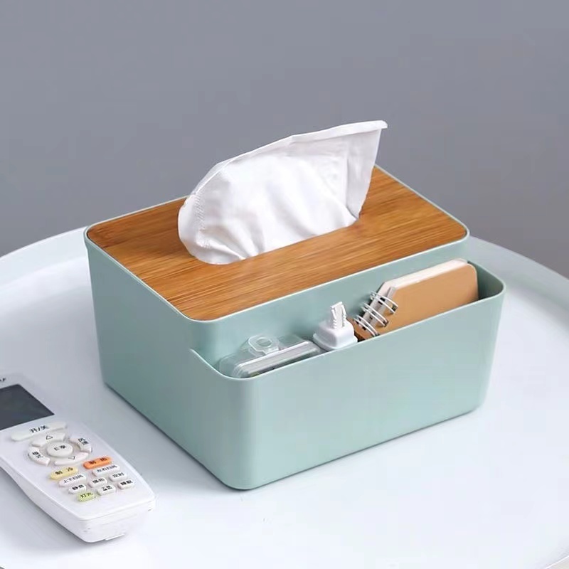 Hộp đựng khăn giấy CASEGRACE để bàn có nắp đậy gỗ hình chữ nhật đa năng