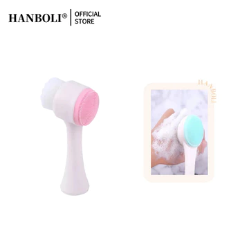 HANBOLI Bàn chải rửa mặt bằng silicon 3d Hướng dẫn sử dụng Bàn chải rửa mặt Rửa mặt Máy làm sạch tóc mềm Bàn chải Massage hai mặt