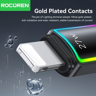 Cáp sạc nhanh Rocoren PD 27W USB Type C cho iPhone 14 13 12 Pro có dây đèn LED RGB
