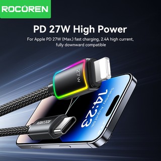 Cáp sạc nhanh Rocoren PD 27W USB Type C cho iPhone 14 13 12 Pro có dây đèn LED RGB