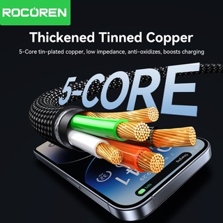 Cáp sạc nhanh Rocoren PD 27W USB Type C cho iPhone 14 13 12 Pro có dây đèn LED RGB