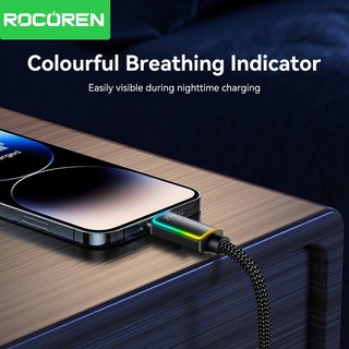Cáp sạc nhanh Rocoren PD 27W USB Type C cho iPhone 14 13 12 Pro có dây đèn LED RGB