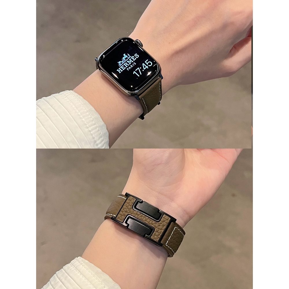 Dây đeo da thật có khóa từ tính dành cho nữ H cho Apple Watch S11 SE3 Ultra3 S10 S9 S8 SE S7 S6 Ultra 49mm 46mm 40mm 44mm 41mm 45mm Band