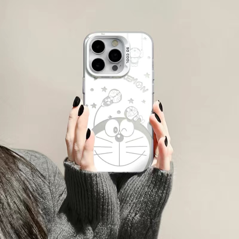 ibumpers Ốp lưng Iphone Cute Doraemon in hình Ốp điện thoại Trắng IMD trơn cứng chống sốc chống bẩn cho Iphone 15 14 12 13 11 Pro Max IP 7 8 Plus Iphon X XS XR Xs Max