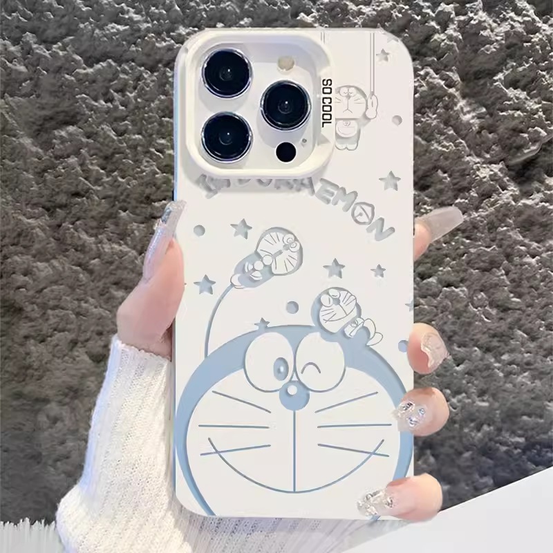 ibumpers Ốp lưng Iphone Cute Doraemon in hình Ốp điện thoại Trắng IMD trơn cứng chống sốc chống bẩn cho Iphone 15 14 12 13 11 Pro Max IP 7 8 Plus Iphon X XS XR Xs Max