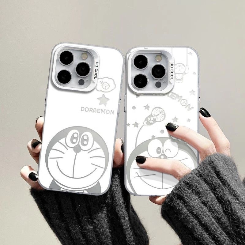 ibumpers Ốp lưng Iphone Cute Doraemon in hình Ốp điện thoại Trắng IMD trơn cứng chống sốc chống bẩn cho Iphone 15 14 12 13 11 Pro Max IP 7 8 Plus Iphon X XS XR Xs Max