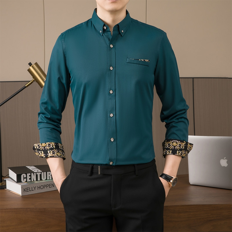 Áo sơ mi nam công sở mới Áo sơ mi dài tay in hình quá khổ Áo sơ mi thông thường