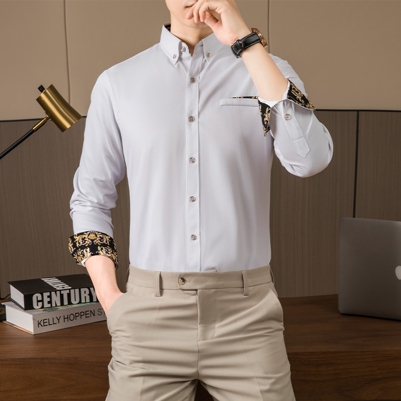 Áo sơ mi nam công sở mới Áo sơ mi dài tay in hình quá khổ Áo sơ mi thông thường