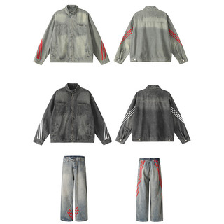 Áo khoác denim nam ESEA, thương hiệu thời trang sọc ngang dáng rộng cổ điển kiểu Mỹ, áo khoác phong cách trung tính