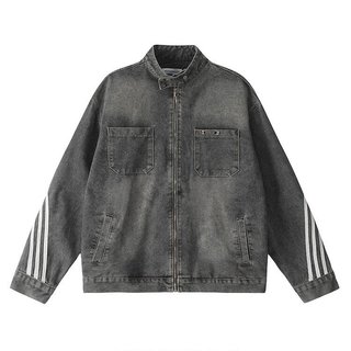 Áo khoác denim nam ESEA, thương hiệu thời trang sọc ngang dáng rộng cổ điển kiểu Mỹ, áo khoác phong cách trung tính