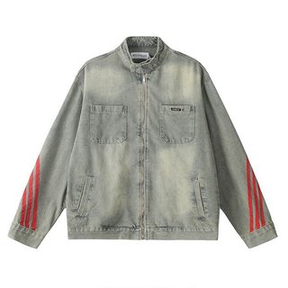 Áo khoác denim nam ESEA, thương hiệu thời trang sọc ngang dáng rộng cổ điển kiểu Mỹ, áo khoác phong cách trung tính