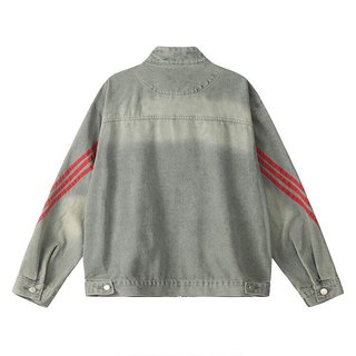Áo khoác denim nam ESEA, thương hiệu thời trang sọc ngang dáng rộng cổ điển kiểu Mỹ, áo khoác phong cách trung tính