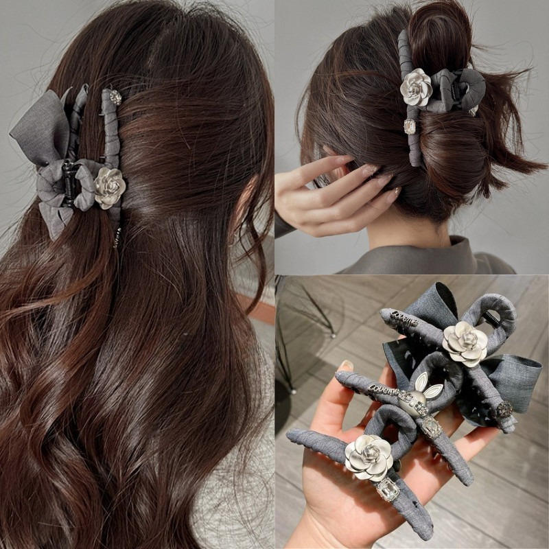 Kẹp Tóc Nữ Vải Màu Xám with Nơ Lớn & Thỏ Dễ Thương - Phụ Kiện Tóc Thời Trang