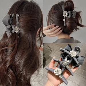Kẹp Tóc Nữ Vải Màu Xám with Nơ Lớn & Thỏ Dễ Thương - Phụ Kiện Tóc Thời Trang