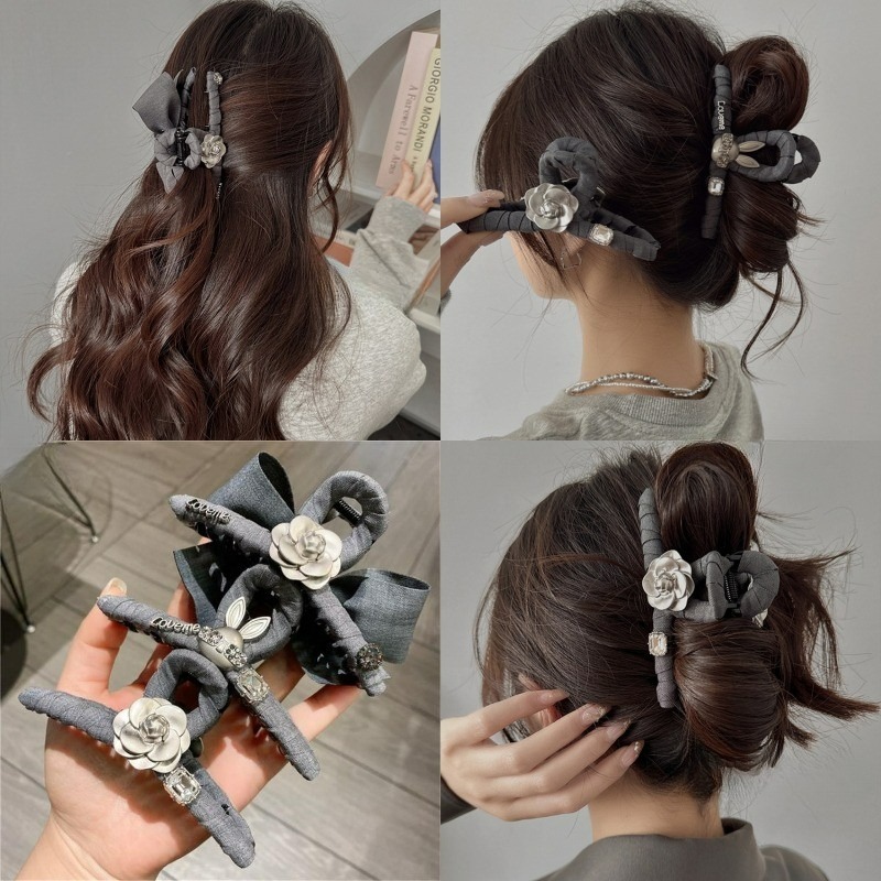 Kẹp Tóc Nữ Vải Màu Xám with Nơ Lớn & Thỏ Dễ Thương - Phụ Kiện Tóc Thời Trang