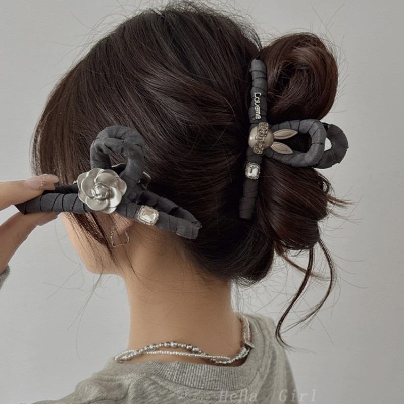 Kẹp Tóc Nữ Vải Màu Xám with Nơ Lớn & Thỏ Dễ Thương - Phụ Kiện Tóc Thời Trang
