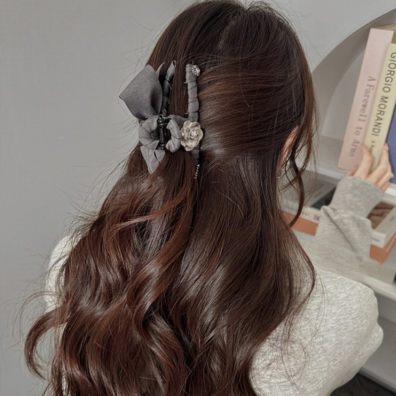 Kẹp Tóc Nữ Vải Màu Xám with Nơ Lớn & Thỏ Dễ Thương - Phụ Kiện Tóc Thời Trang